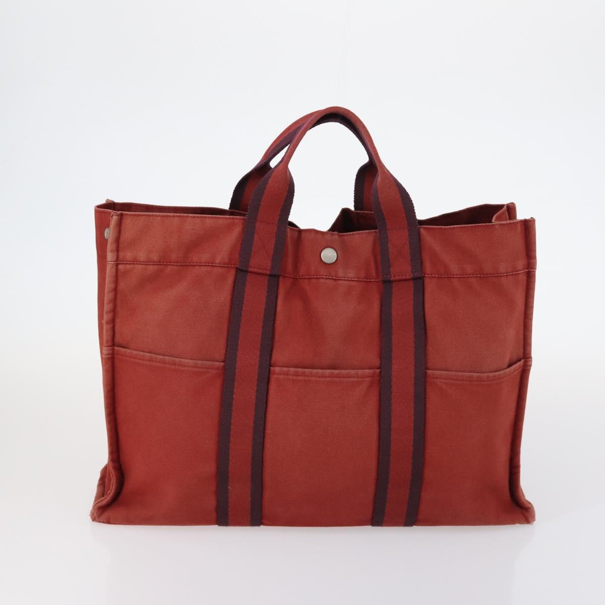 HERMES Her Line Fourre Tout Bag Canvas 4Set Red Brown gray Auth bs29371