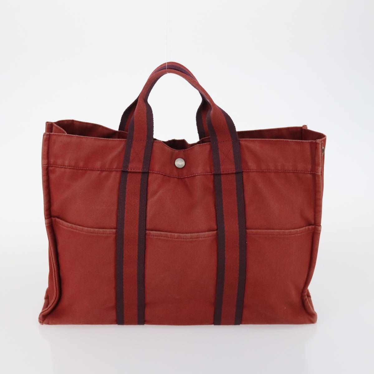 HERMES Her Line Fourre Tout Bag Canvas 4Set Red Brown gray Auth bs29371