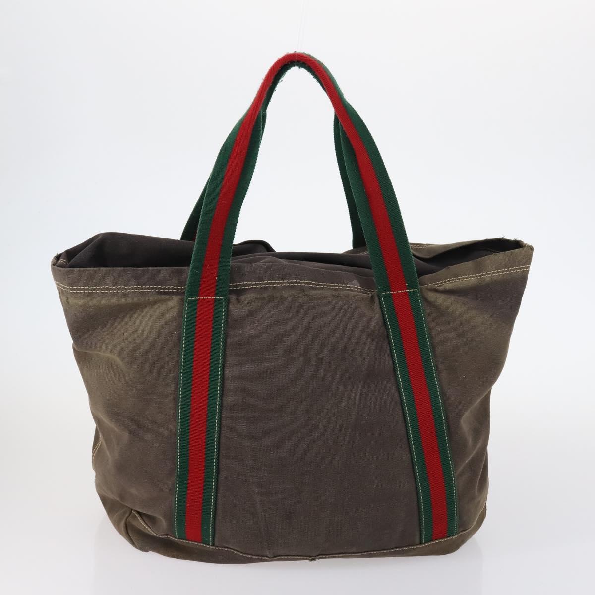 GUCCI Bamboo Web Sherry Line Bag Leather Canvas 6Set Beige Black Auth bs29373
