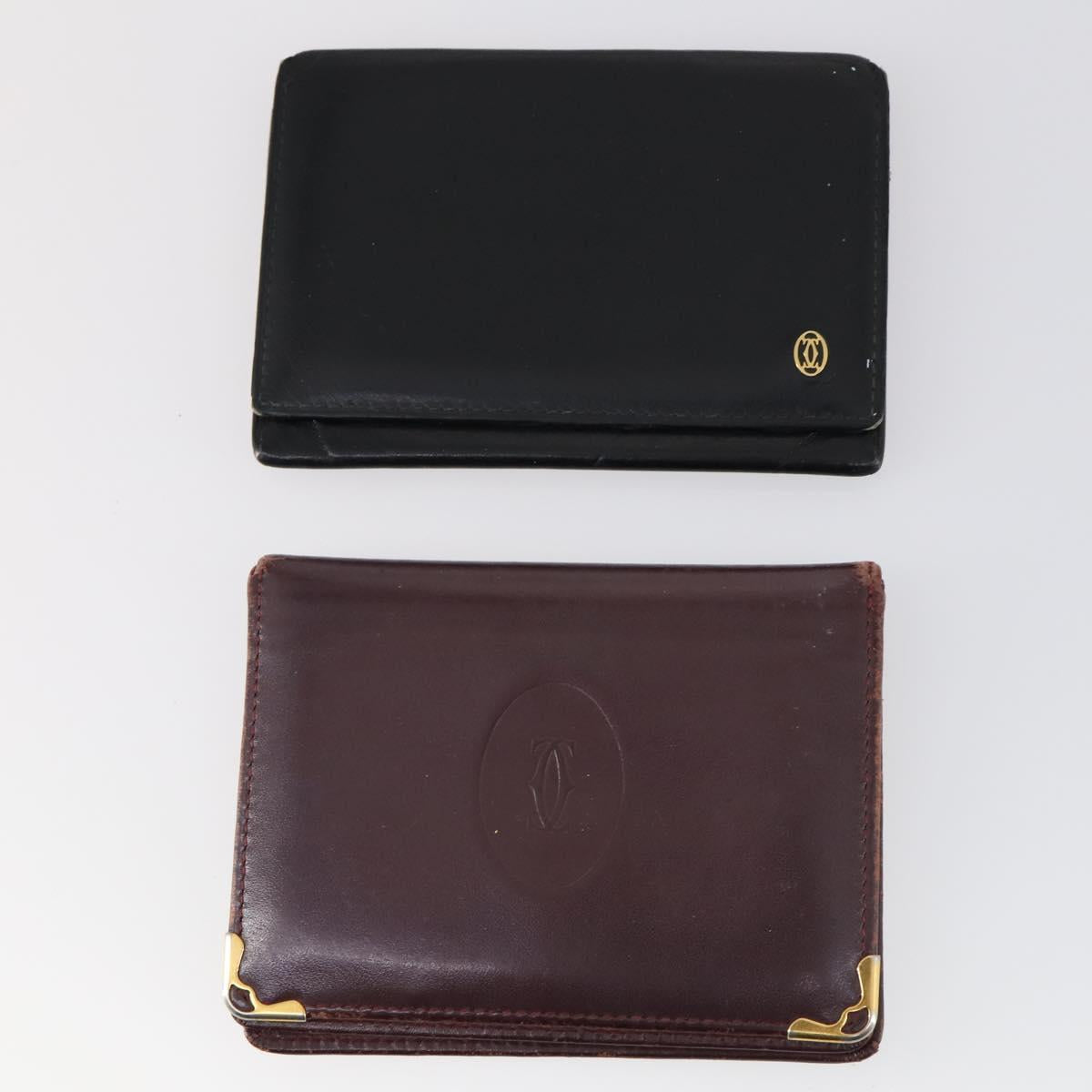 CARTIER Wallet Leather 8Set Bordeaux Black Auth bs29379