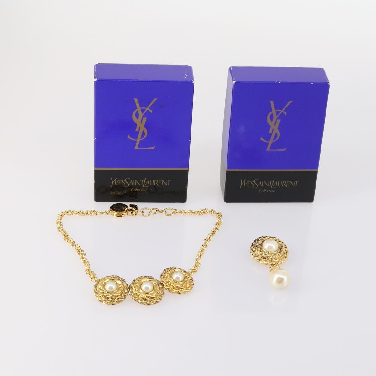 SAINT LAURENT Necklace Brooch metal 2Set Gold Auth bs29380