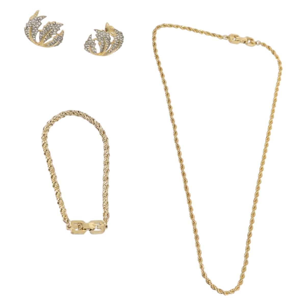 GIVENCHY Necklace Earring metal 3Set Gold Auth bs29381