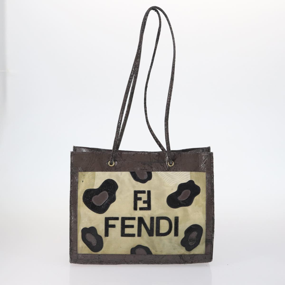 FENDI Zucchino Hand Bag Canvas PVC 7Set Brown Black Auth bs29383