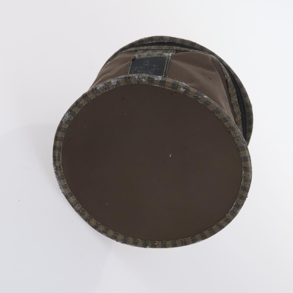 FENDI Zucchino Hand Bag Canvas PVC 7Set Brown Black Auth bs29383