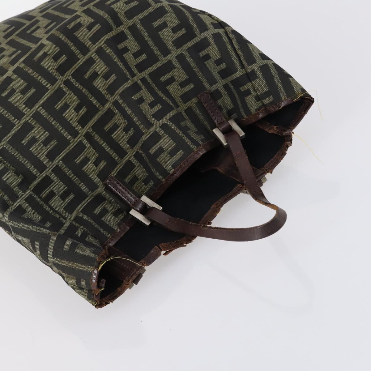 FENDI Zucchino Hand Bag Canvas PVC 7Set Brown Black Auth bs29383
