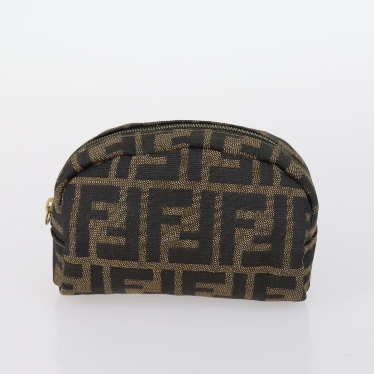 FENDI Zucchino Hand Bag Canvas PVC 7Set Brown Black Auth bs29383