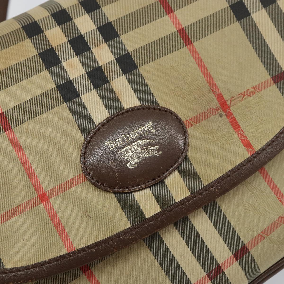 Burberrys Nova Check Shoulder Bag Canvas Beige Gold Auth bs29388