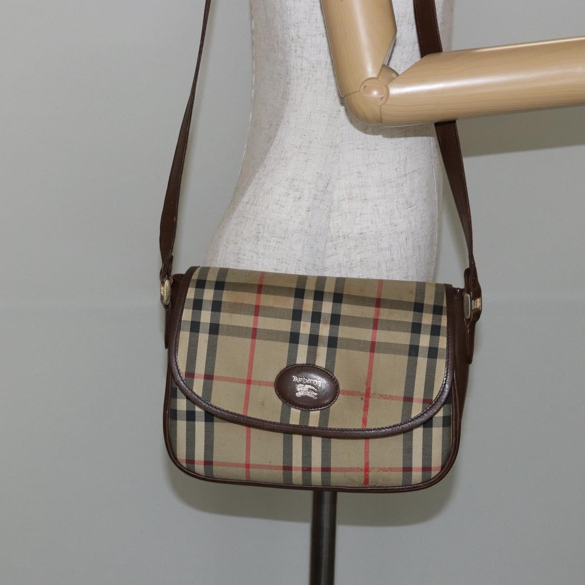 Burberrys Nova Check Shoulder Bag Canvas Beige Gold Auth bs29388