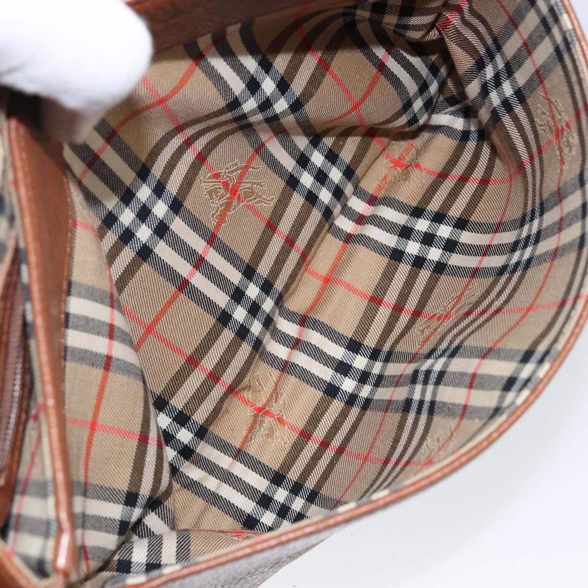 Burberrys Shoulder Bag Leather Gold Brown Auth bs29390
