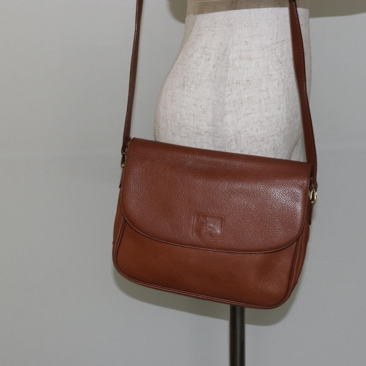 Burberrys Shoulder Bag Leather Gold Brown Auth bs29390