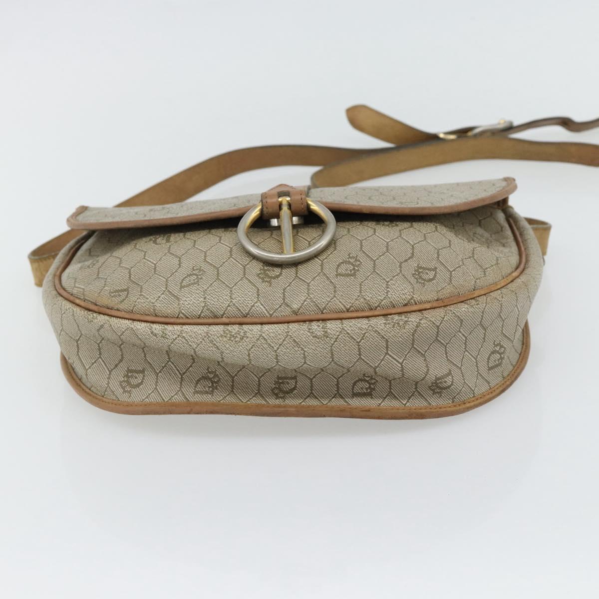 Christian Dior Honeycomb Canvas Shoulder Bag PVC Beige Gold Auth bs29391