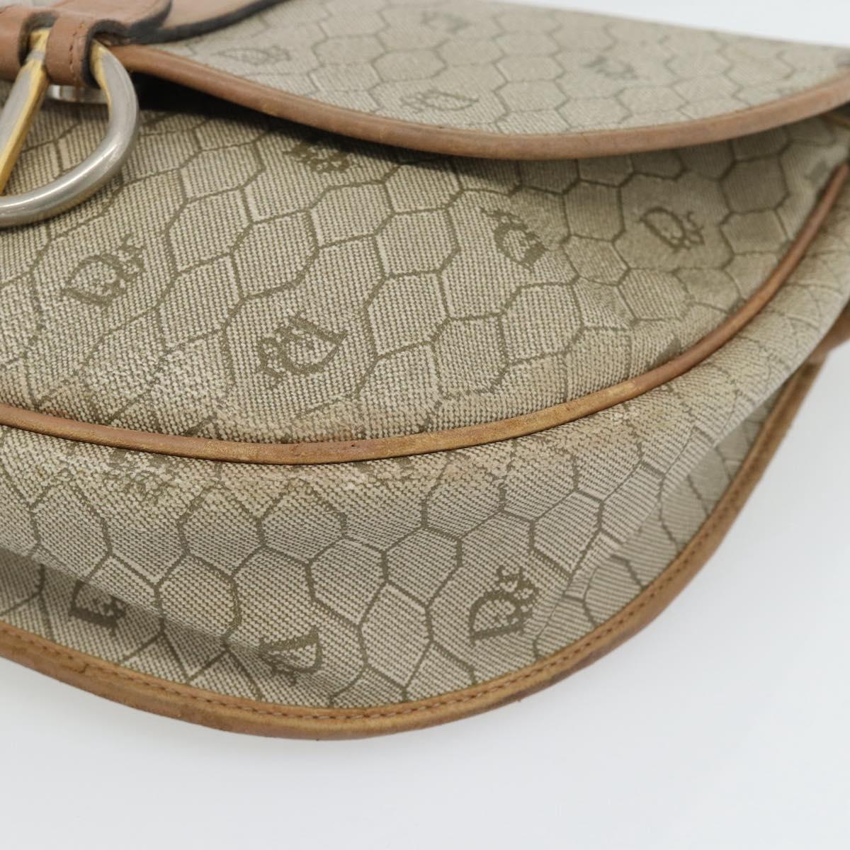 Christian Dior Honeycomb Canvas Shoulder Bag PVC Beige Gold Auth bs29391