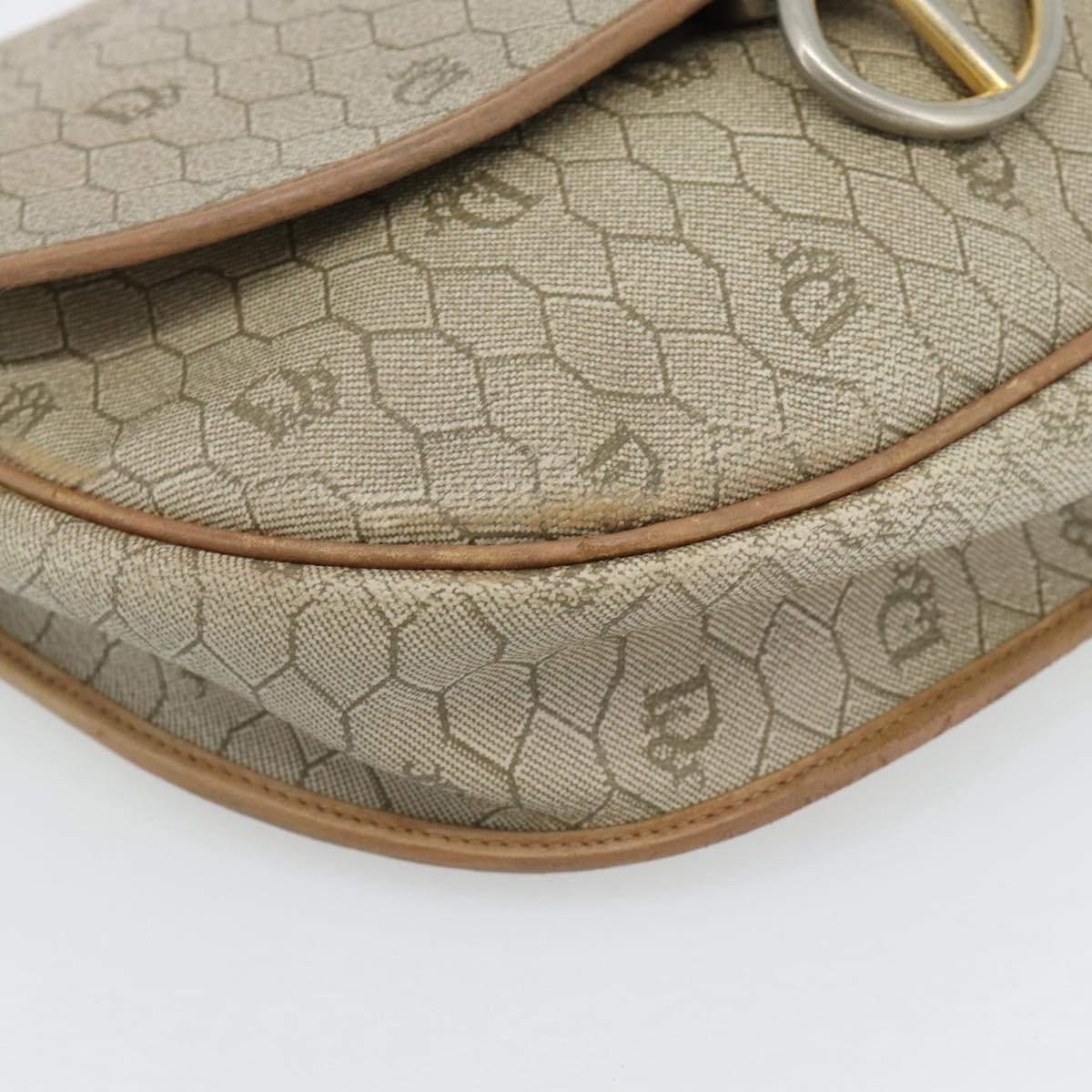 Christian Dior Honeycomb Canvas Shoulder Bag PVC Beige Gold Auth bs29391