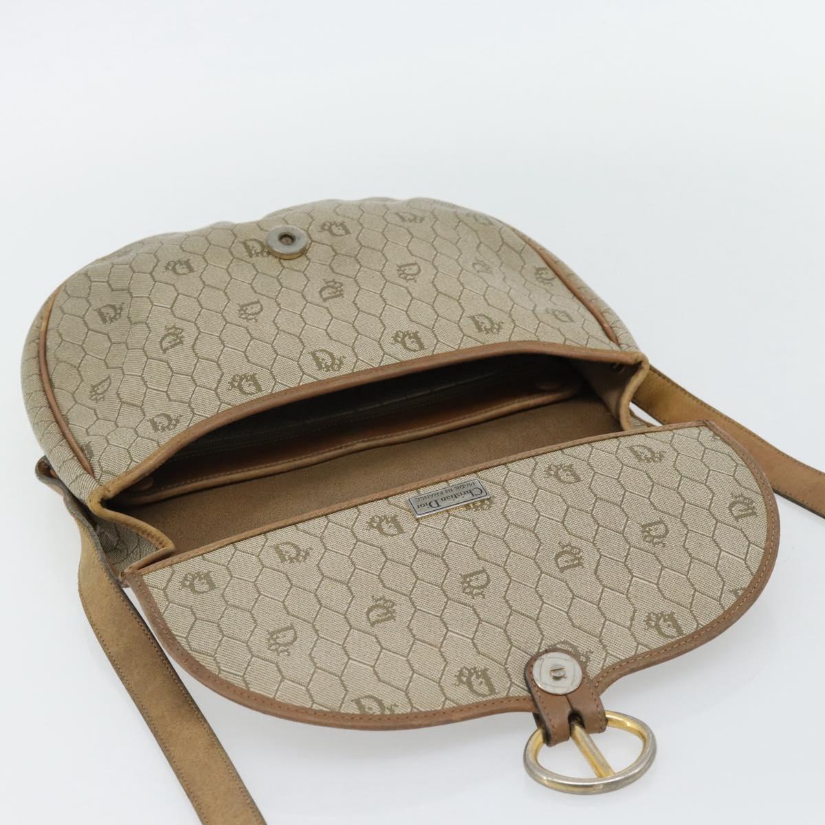 Christian Dior Honeycomb Canvas Shoulder Bag PVC Beige Gold Auth bs29391