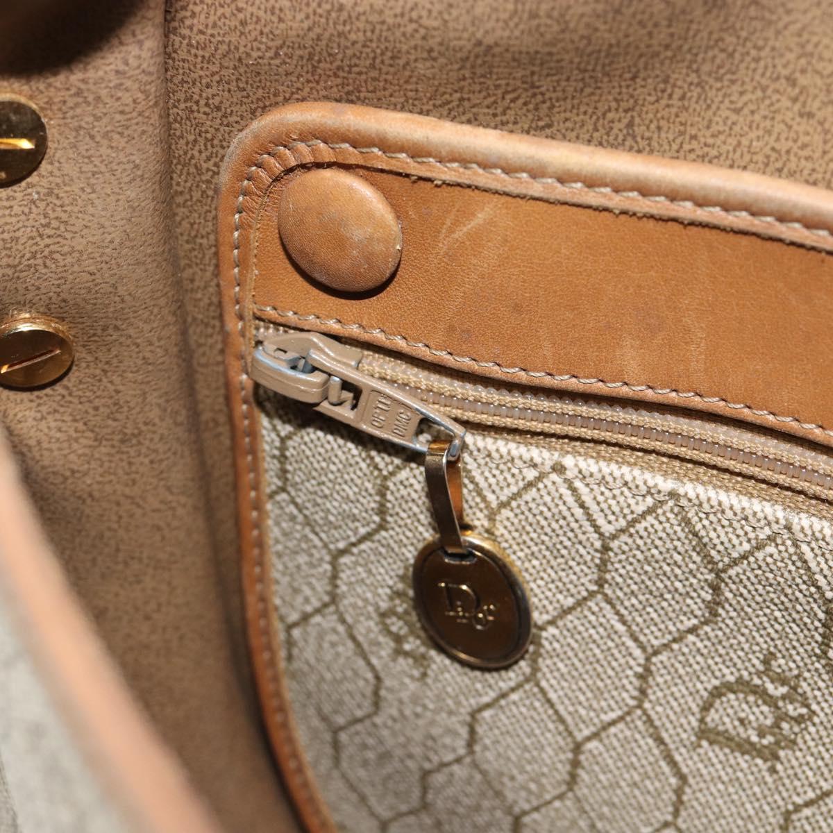 Christian Dior Honeycomb Canvas Shoulder Bag PVC Beige Gold Auth bs29391