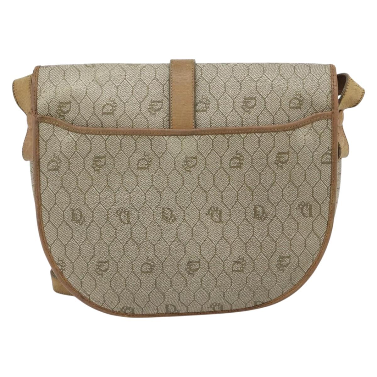 Christian Dior Honeycomb Canvas Shoulder Bag PVC Beige Gold Auth bs29391