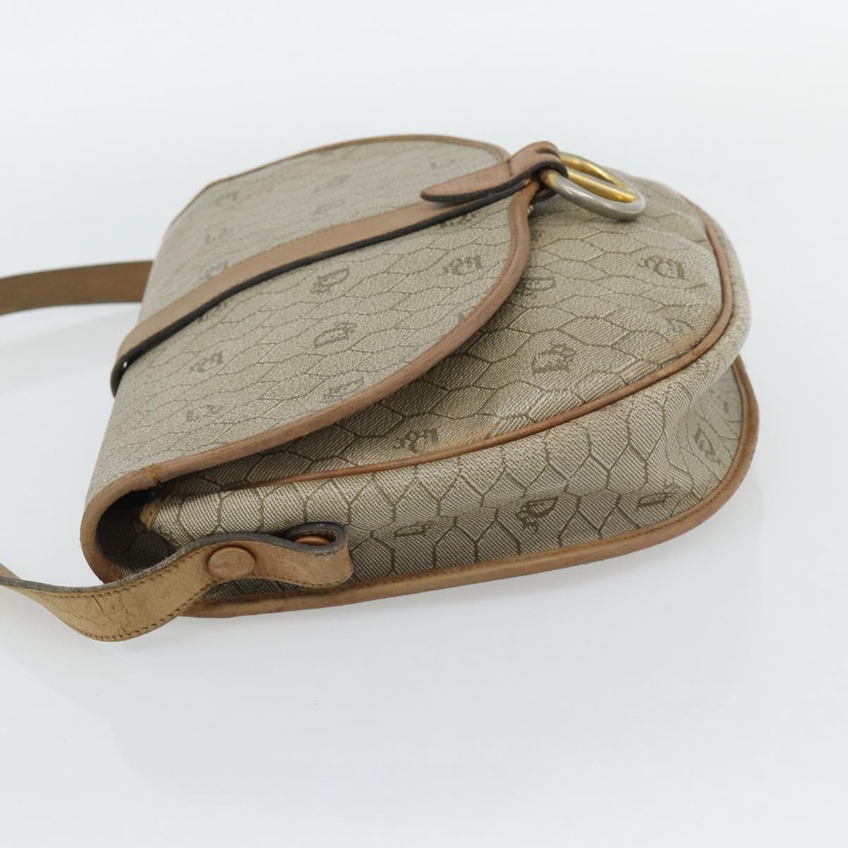 Christian Dior Honeycomb Canvas Shoulder Bag PVC Beige Gold Auth bs29391