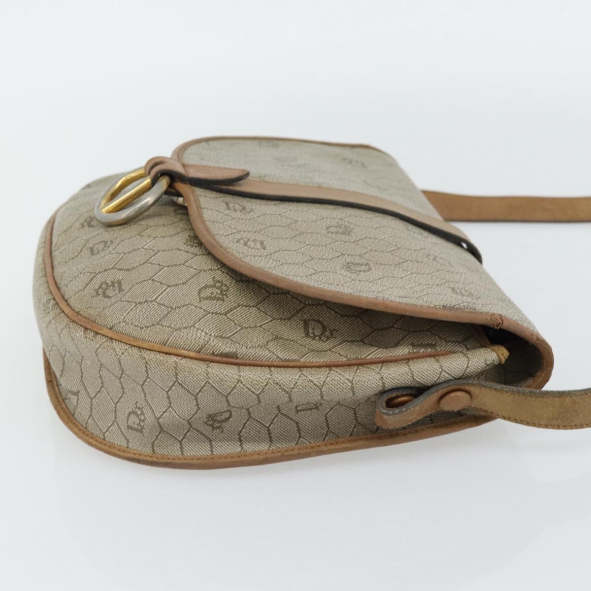 Christian Dior Honeycomb Canvas Shoulder Bag PVC Beige Gold Auth bs29391