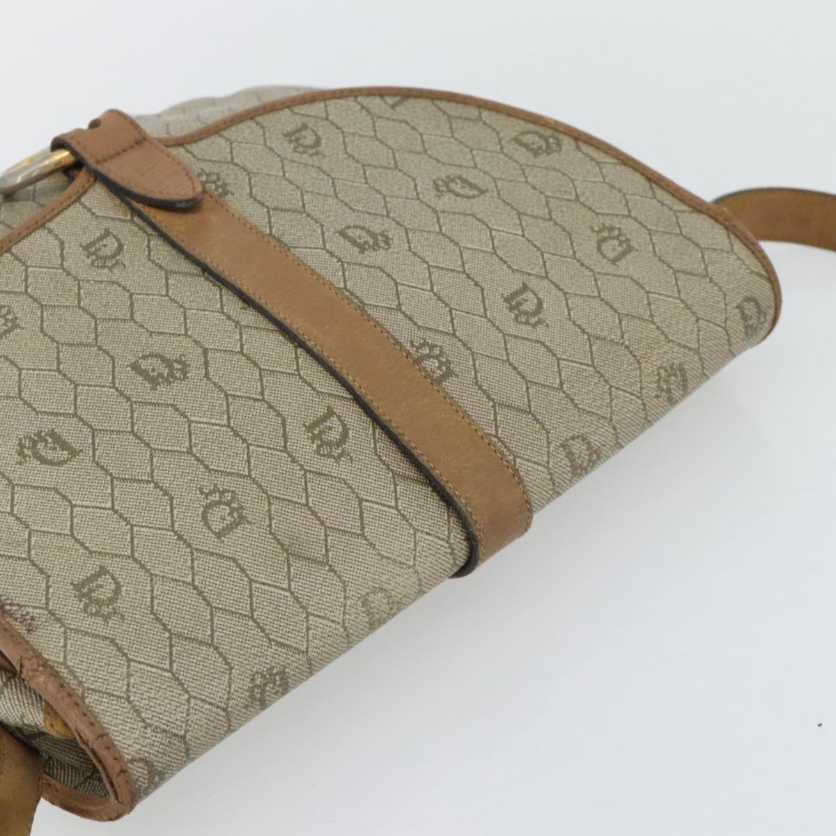 Christian Dior Honeycomb Canvas Shoulder Bag PVC Beige Gold Auth bs29391