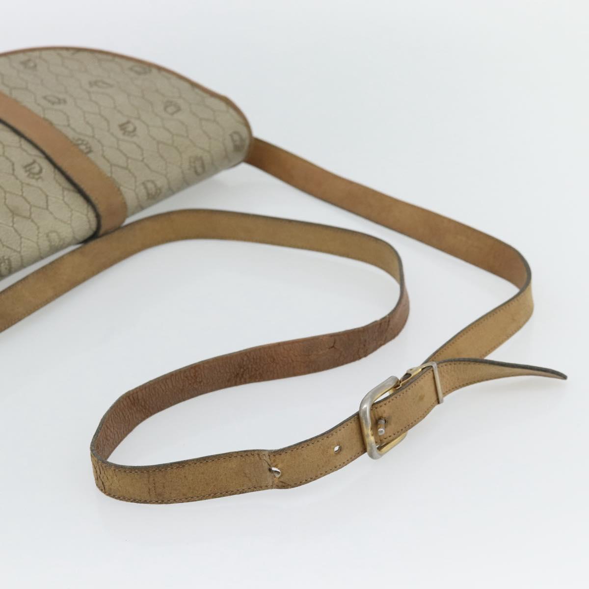 Christian Dior Honeycomb Canvas Shoulder Bag PVC Beige Gold Auth bs29391