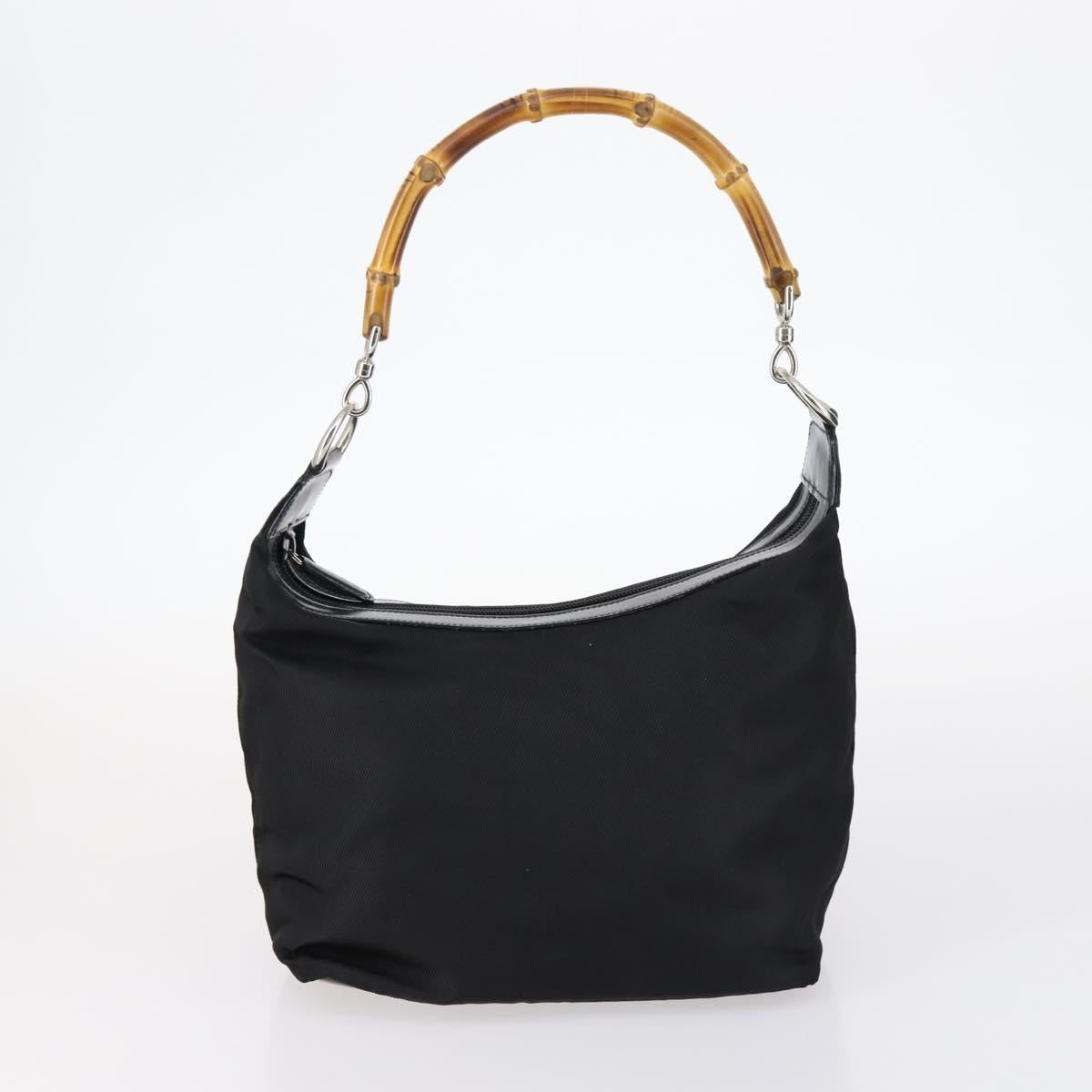 GUCCI Bamboo Jackie Shoulder Bag Nylon 6Set Black Auth bs29393