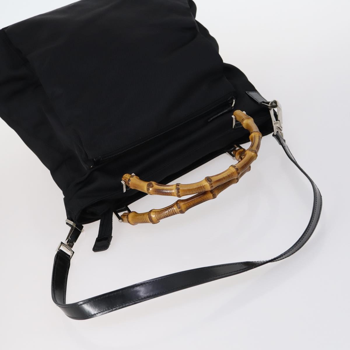 GUCCI Bamboo Jackie Shoulder Bag Nylon 6Set Black Auth bs29393