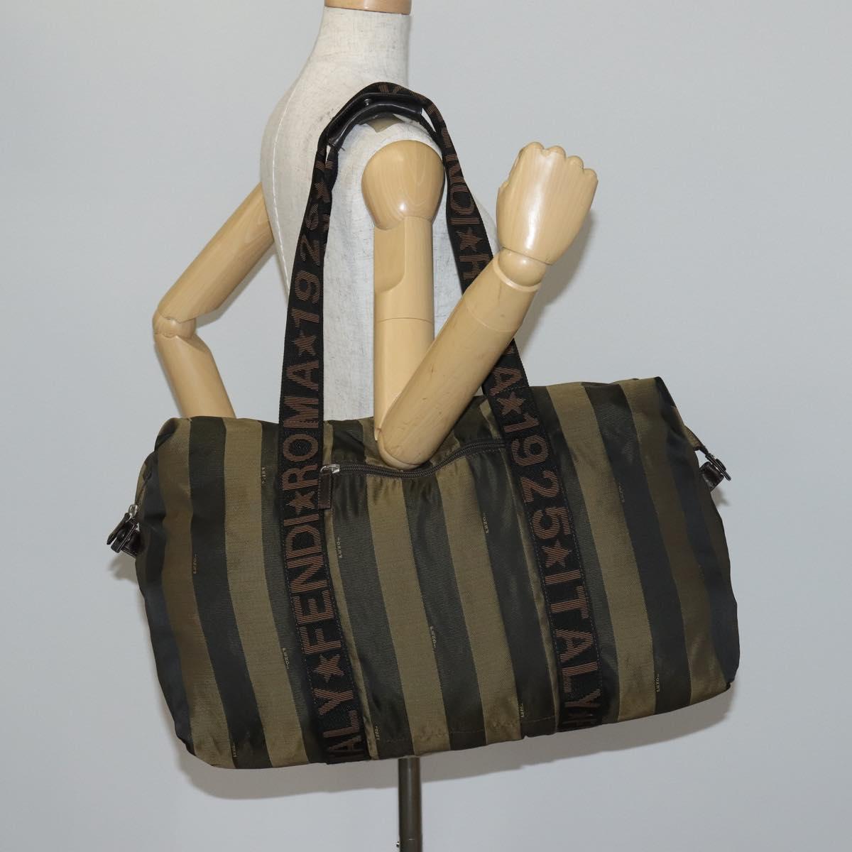 FENDI Pecan Canvas Boston Bag Black Brown Auth bs29394