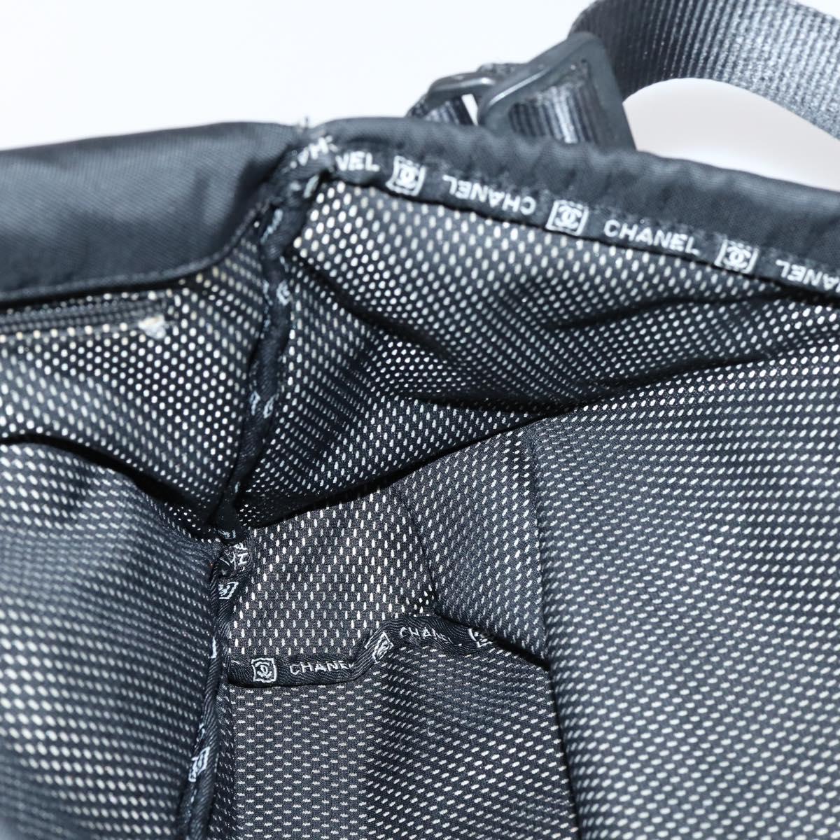 CHANEL Sports Shoulder Bag Coated Canvas Black Silver CC Auth bs29400