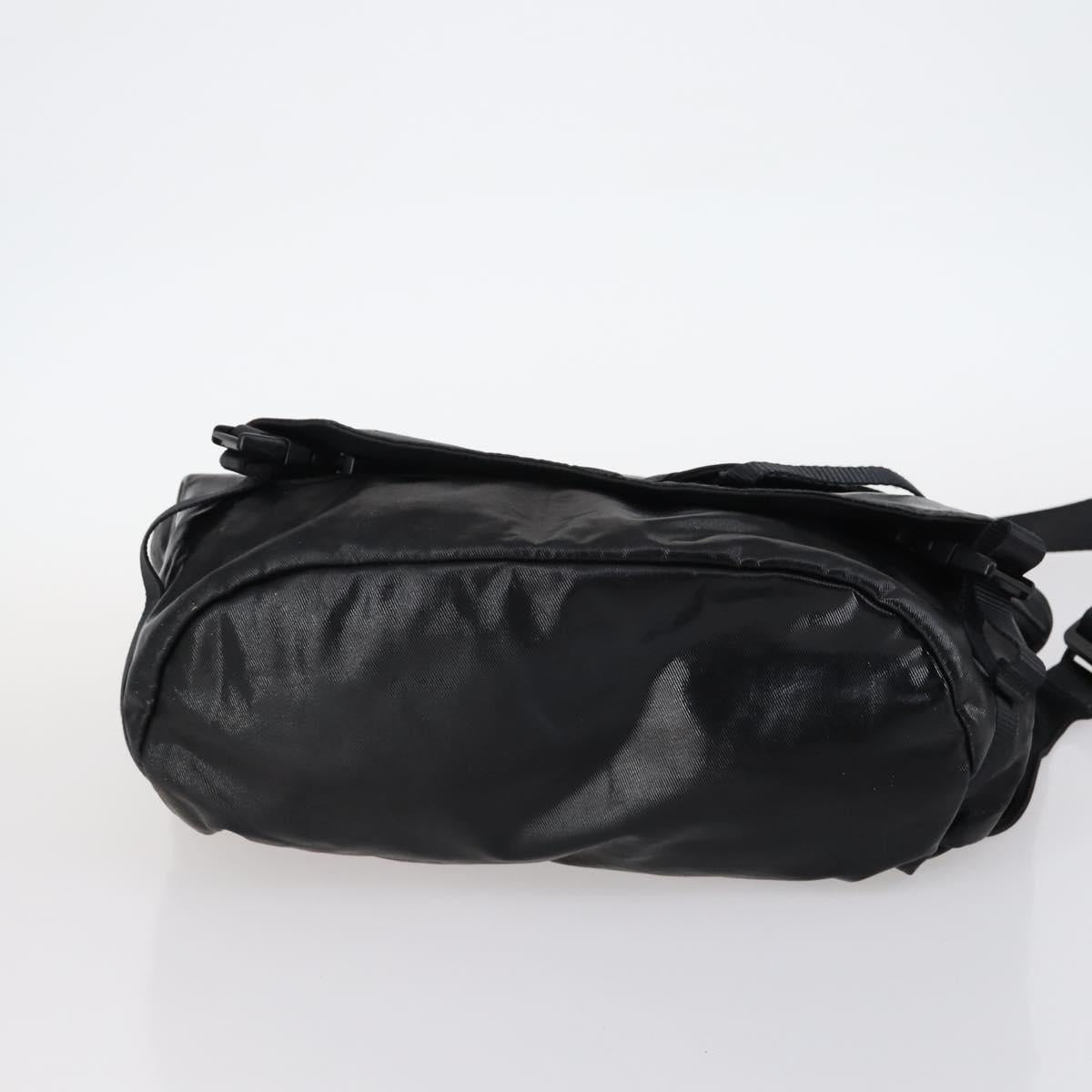 CHANEL Sports Shoulder Bag Coated Canvas Black Silver CC Auth bs29400