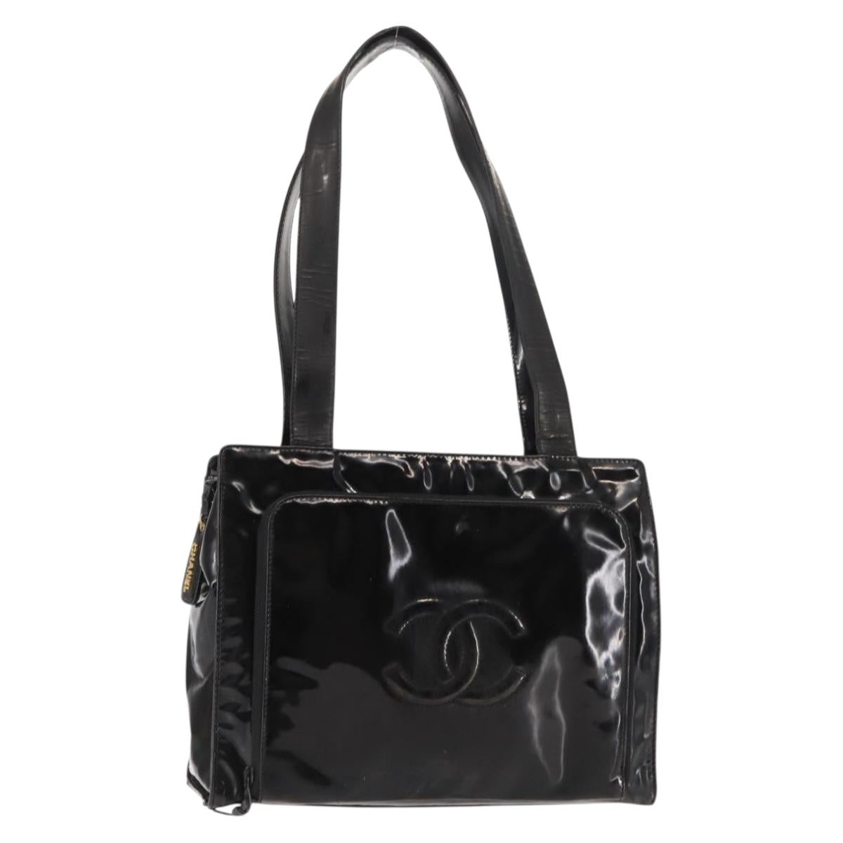 CHANEL Tote Bag Patent leather Black CC Auth bs29402