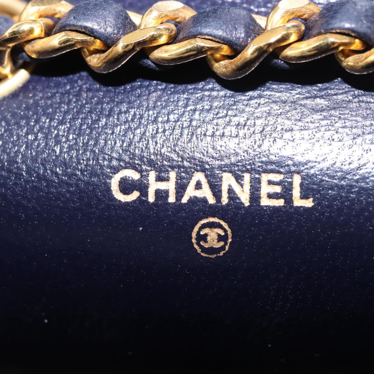 CHANEL Mini Mini Matelasse Chain Pouch Lamb Skin Navy Gold CC Auth bs29409
