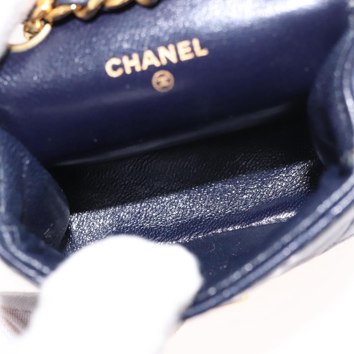 CHANEL Mini Mini Matelasse Chain Pouch Lamb Skin Navy Gold CC Auth bs29409
