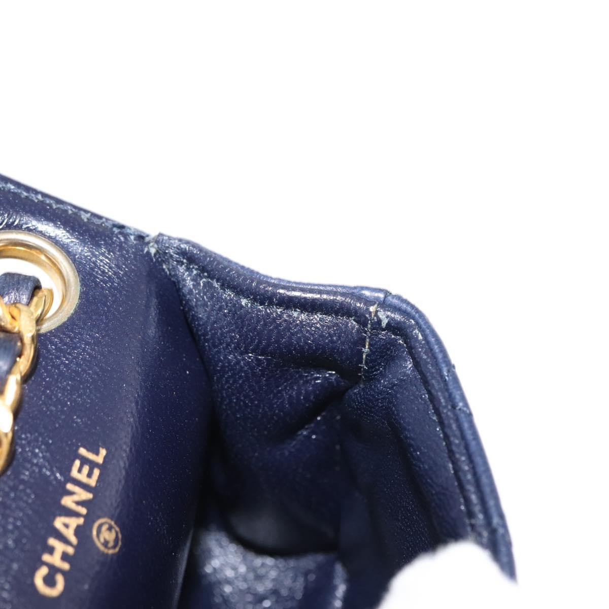 CHANEL Mini Mini Matelasse Chain Pouch Lamb Skin Navy Gold CC Auth bs29409