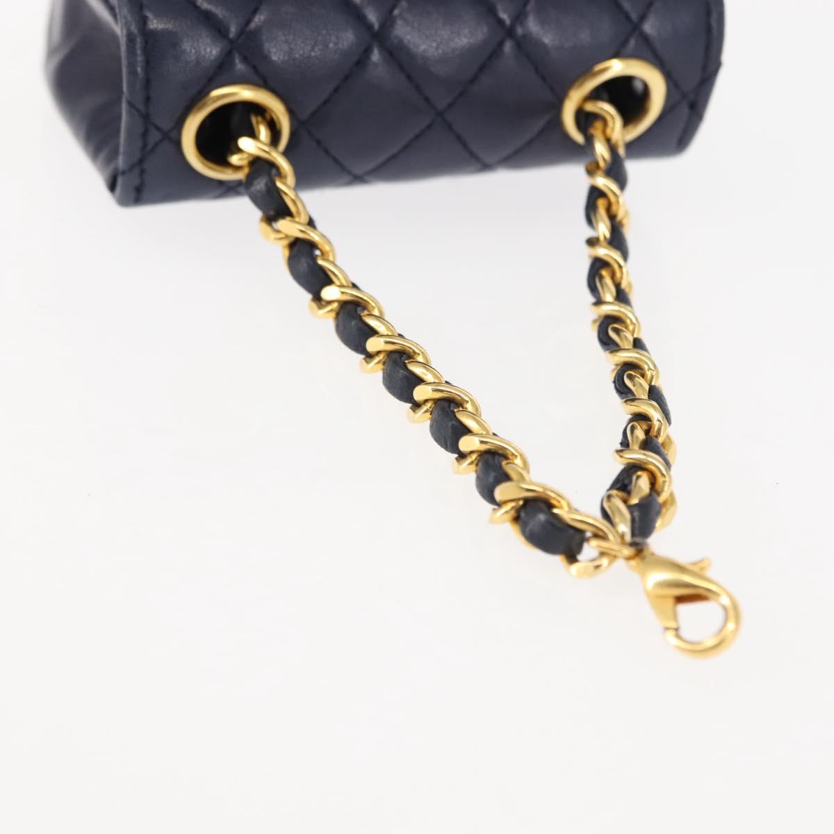 CHANEL Mini Mini Matelasse Chain Pouch Lamb Skin Navy Gold CC Auth bs29409