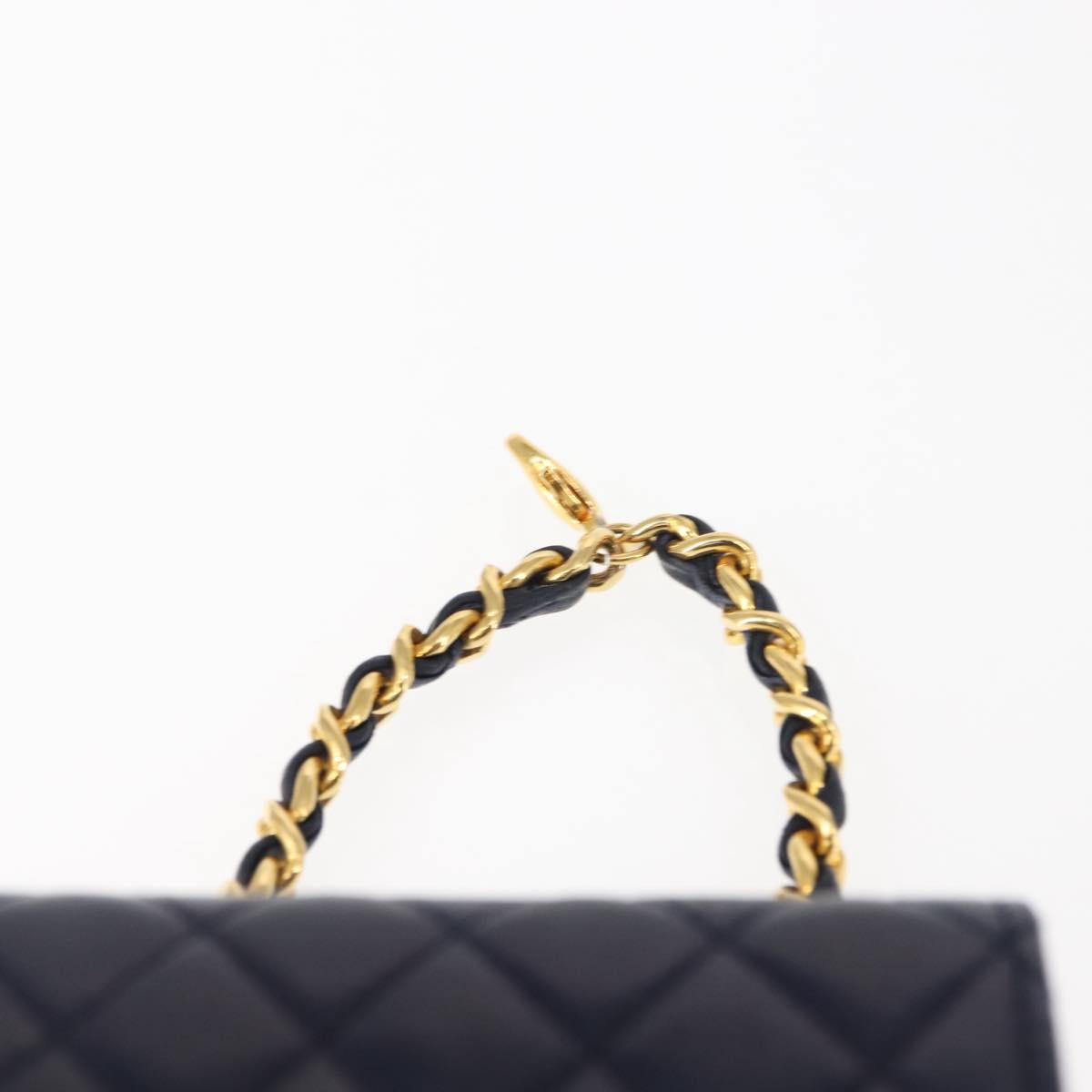 CHANEL Mini Mini Matelasse Chain Pouch Lamb Skin Navy Gold CC Auth bs29409