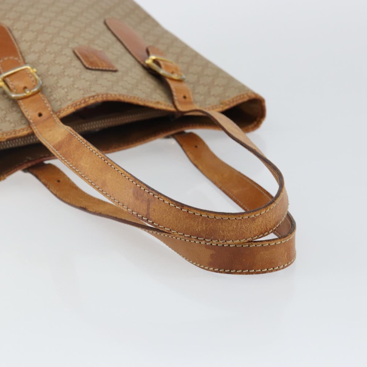 CELINE Macadam Canvas Tote Bag PVC Beige Gold Auth bs29412
