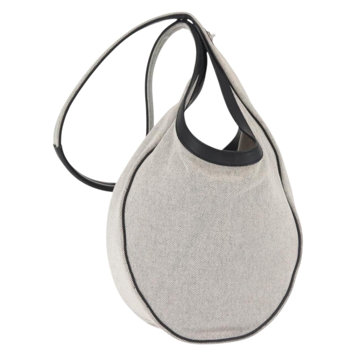 HERMES Sac Luco MM Shoulder Bag Canvas Leather Gray Black Silver Auth bs29413