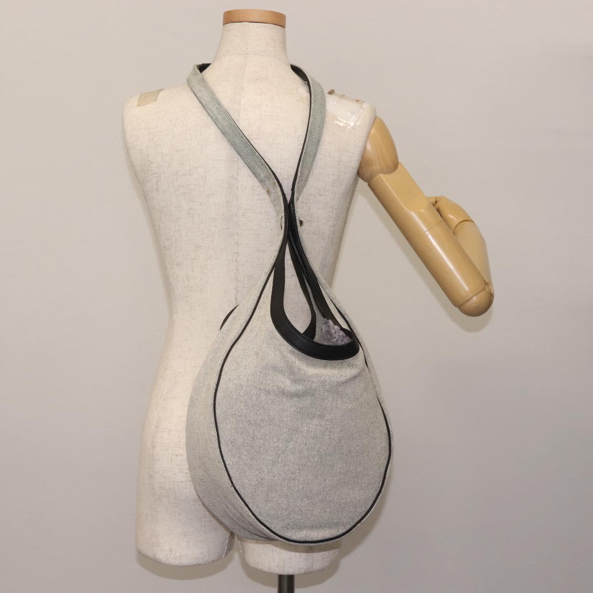 HERMES Sac Luco MM Shoulder Bag Canvas Leather Gray Black Silver Auth bs29413