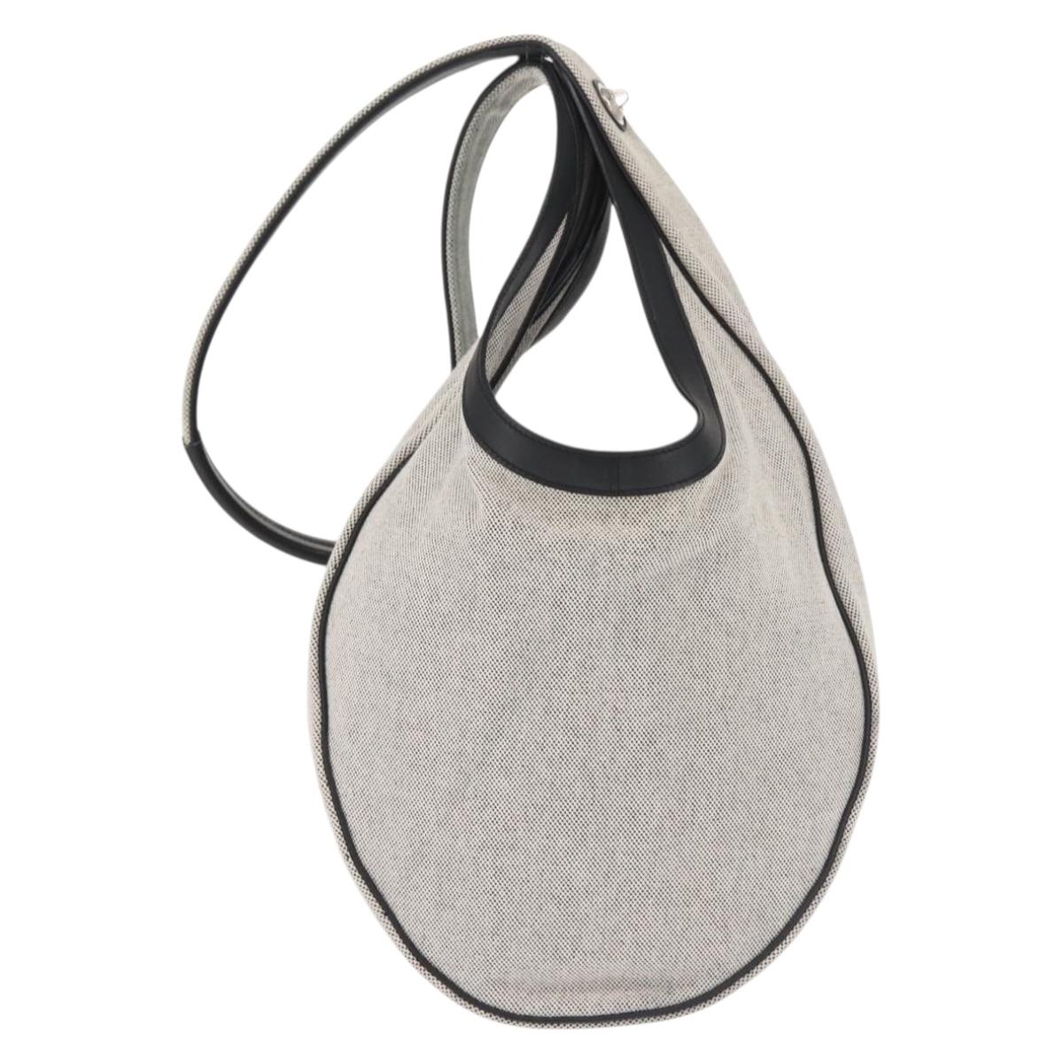 HERMES Sac Luco MM Shoulder Bag Canvas Leather Gray Black Silver Auth bs29413