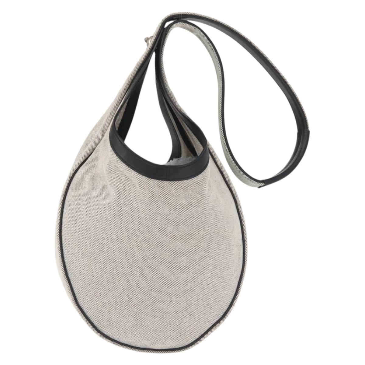 HERMES Sac Luco MM Shoulder Bag Canvas Leather Gray Black Silver Auth bs29413