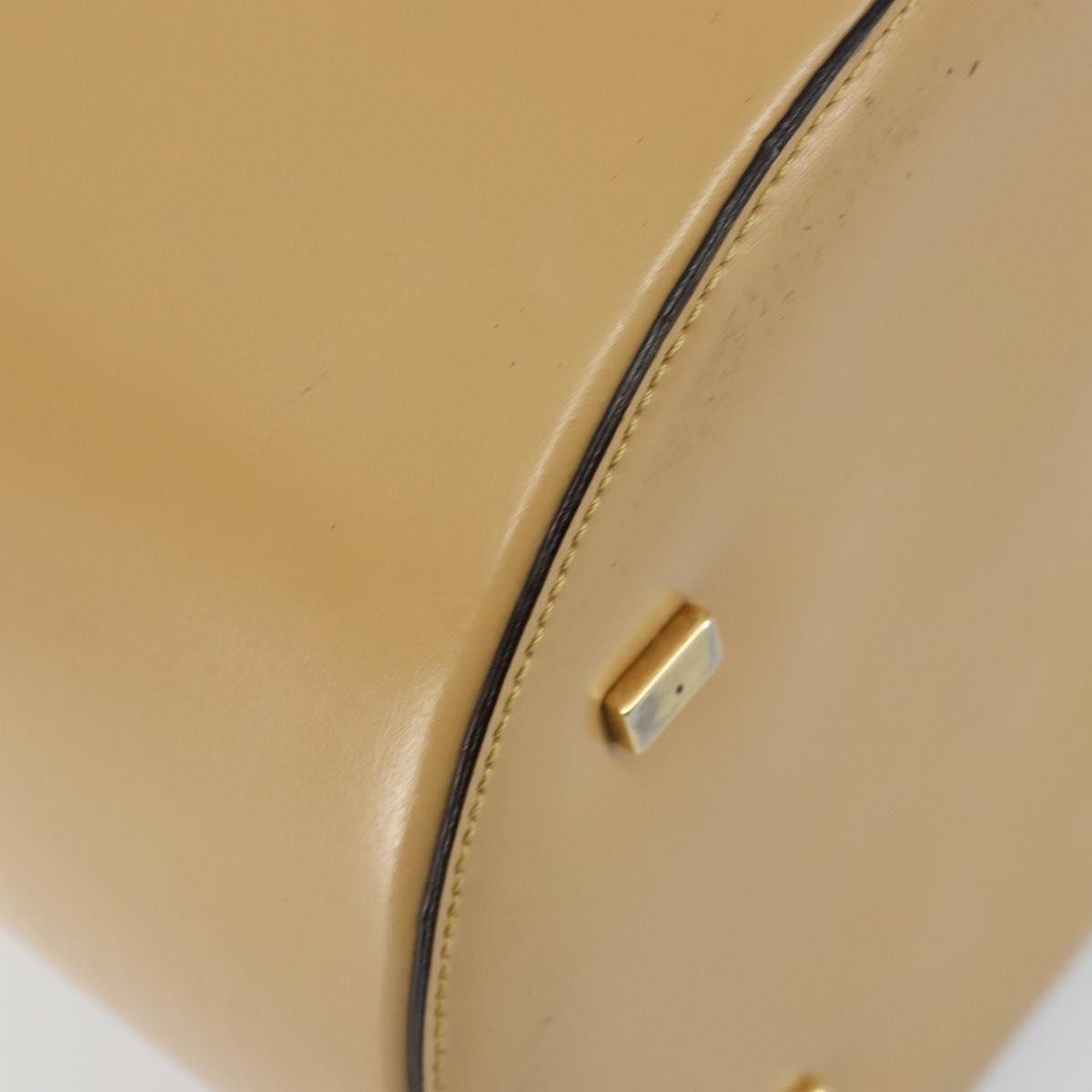CELINE Vanity Pouch Leather metal Beige Gold Auth bs29414