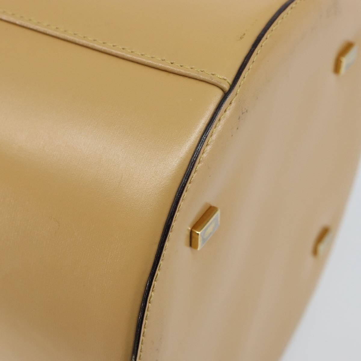 CELINE Vanity Pouch Leather metal Beige Gold Auth bs29414