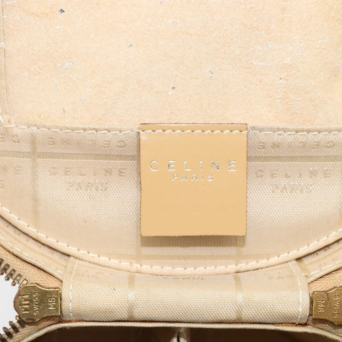 CELINE Vanity Pouch Leather metal Beige Gold Auth bs29414