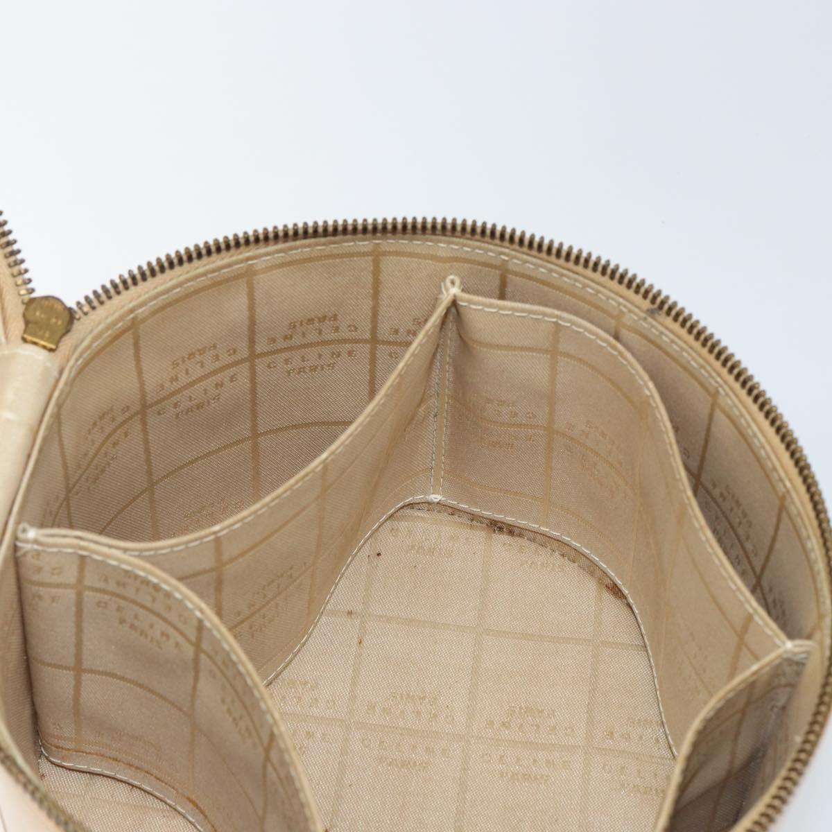 CELINE Vanity Pouch Leather metal Beige Gold Auth bs29414