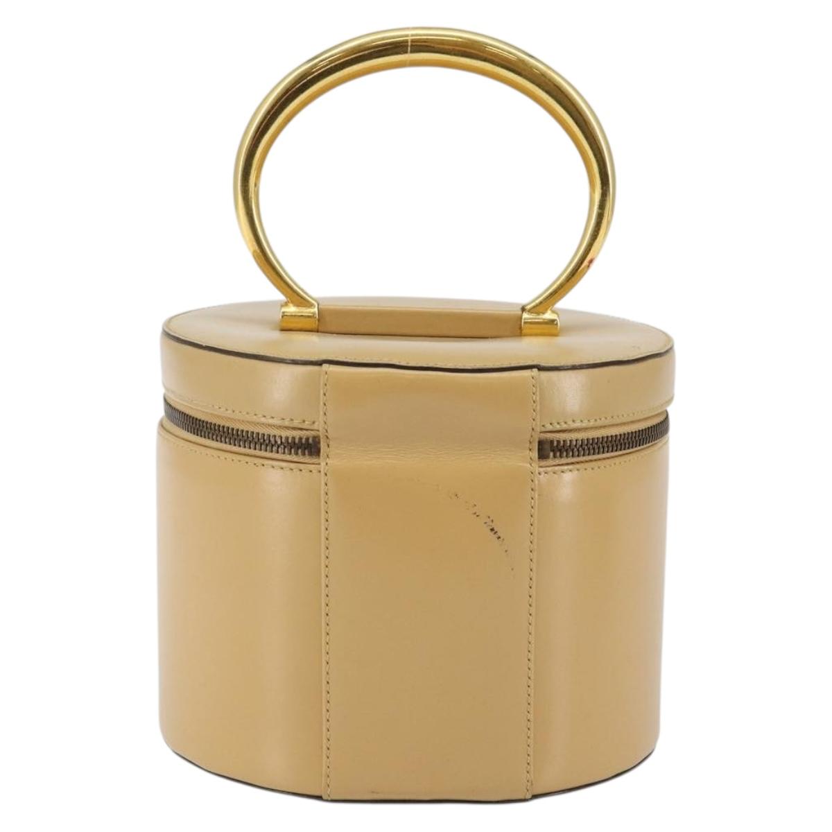 CELINE Vanity Pouch Leather metal Beige Gold Auth bs29414