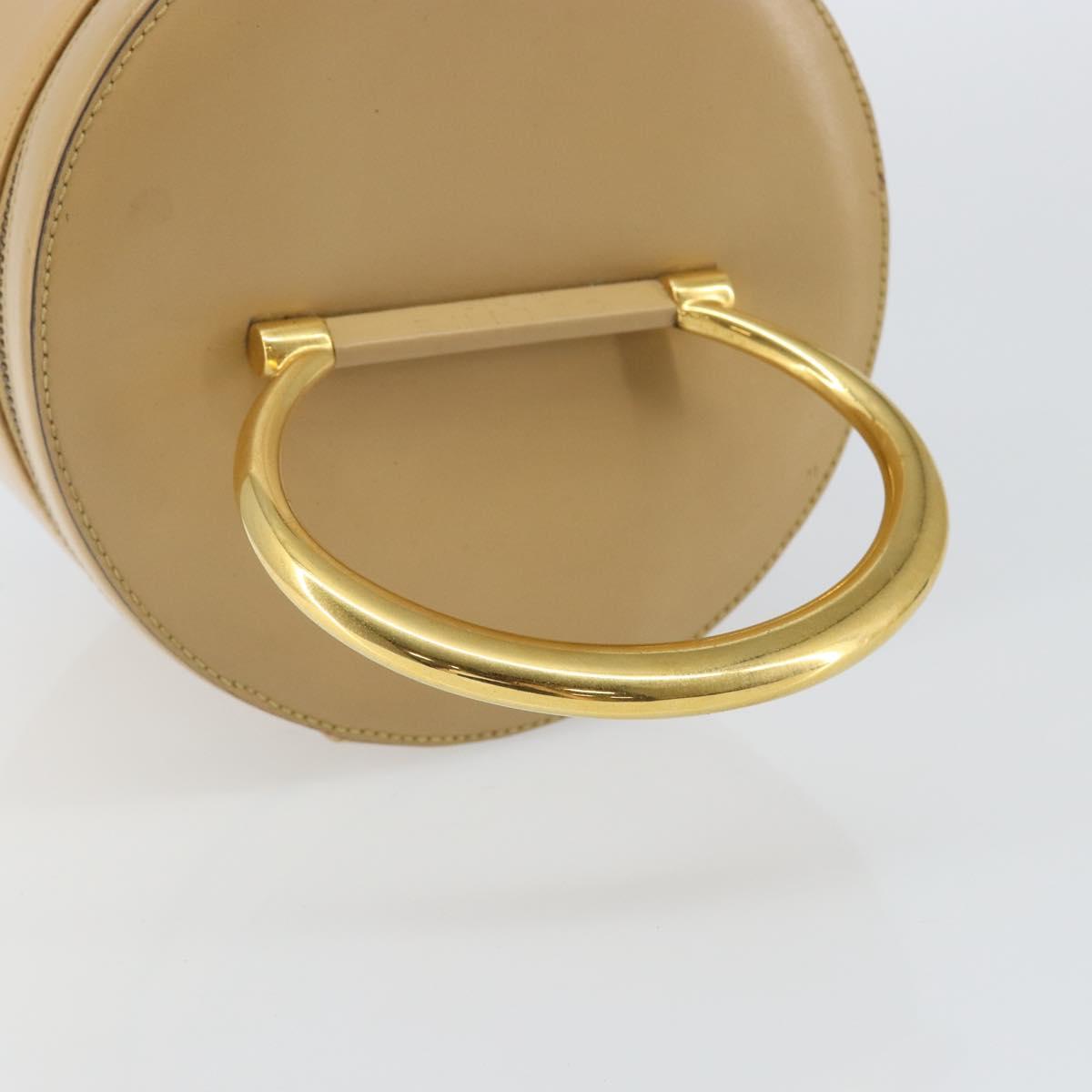 CELINE Vanity Pouch Leather metal Beige Gold Auth bs29414