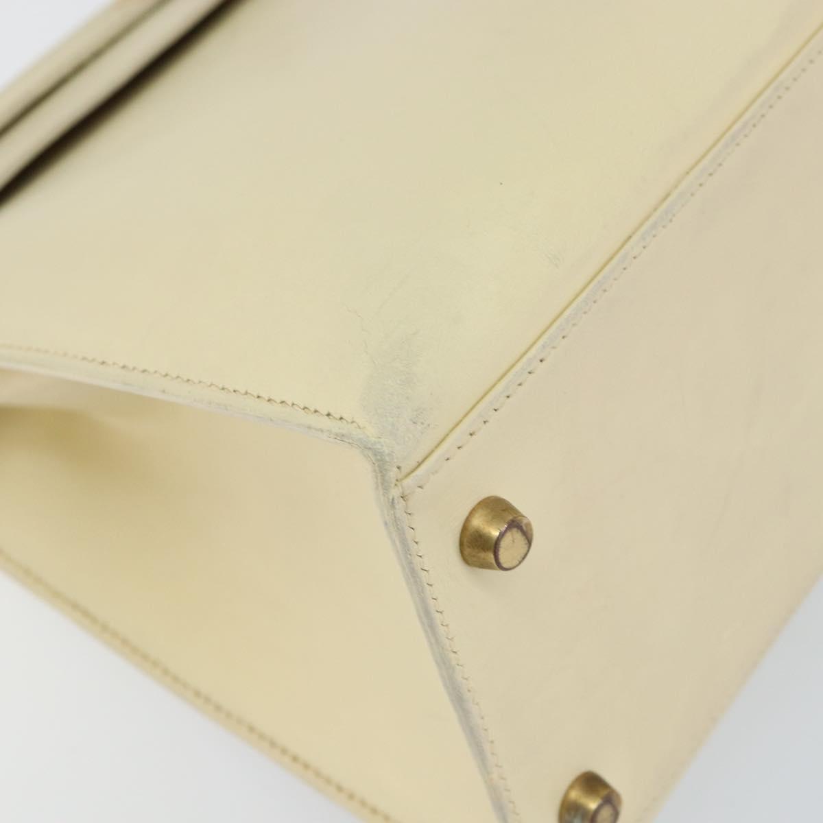 HERMES Bock Scarf Kelly 32 Hand Bag Leather 2way White Gold Auth bs29415