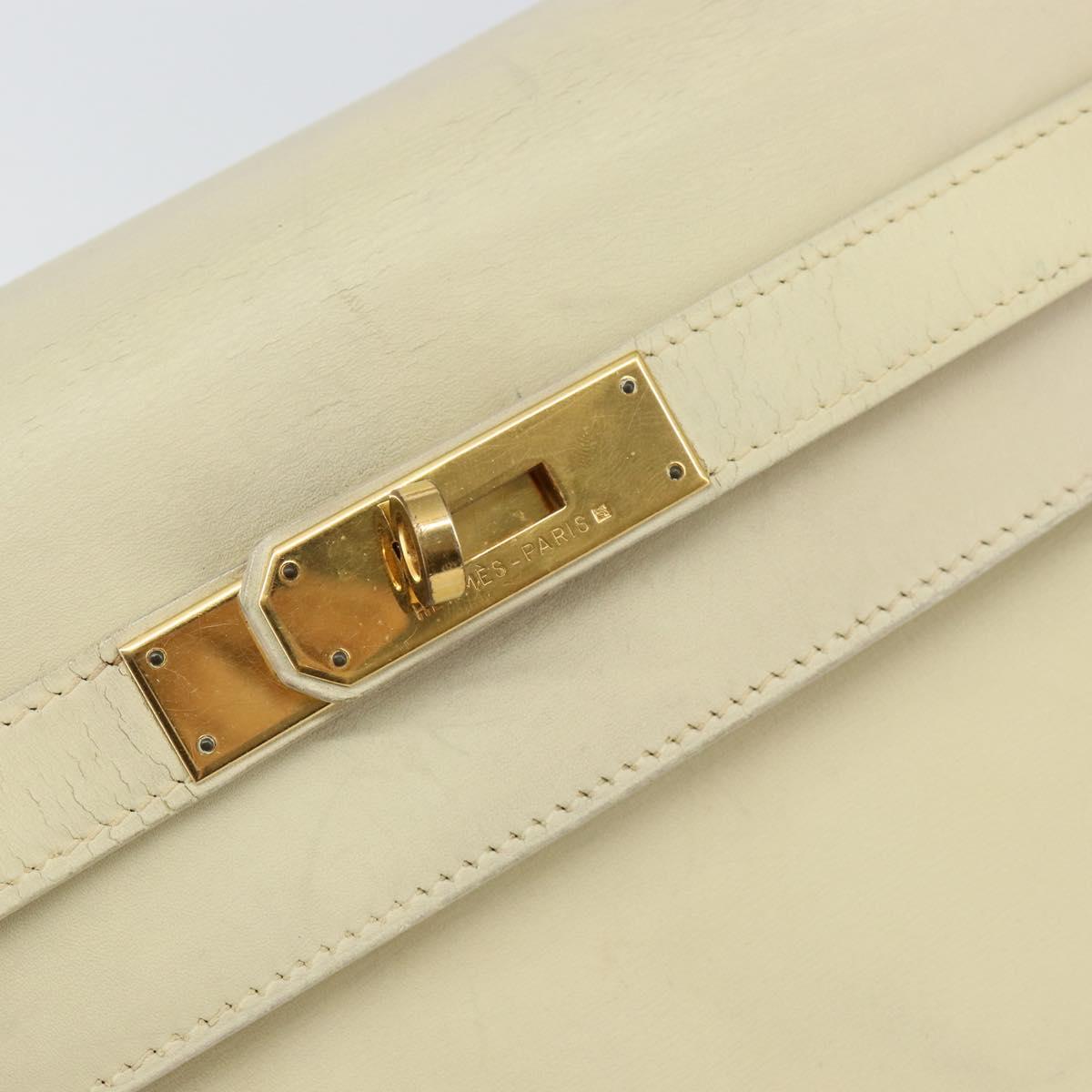 HERMES Bock Scarf Kelly 32 Hand Bag Leather 2way White Gold Auth bs29415