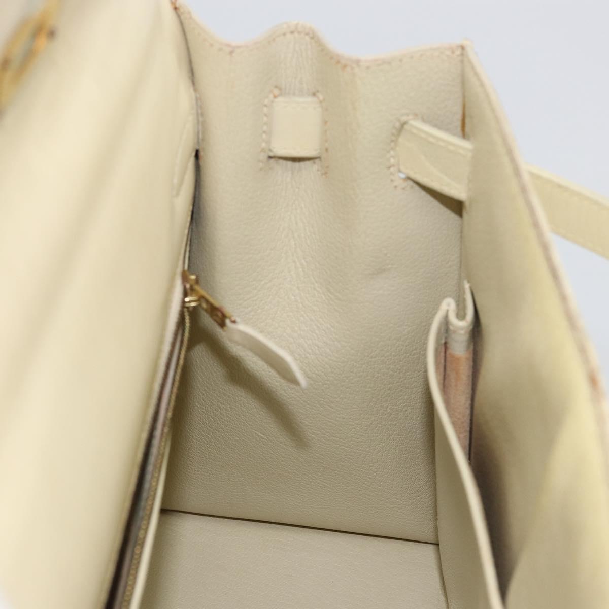 HERMES Bock Scarf Kelly 32 Hand Bag Leather 2way White Gold Auth bs29415