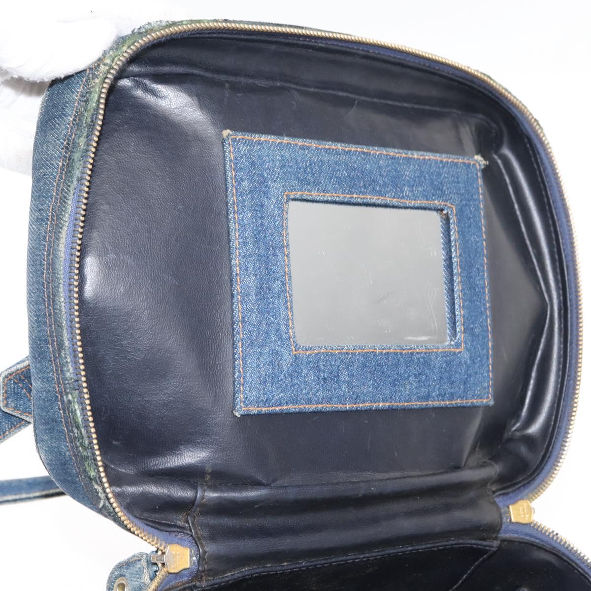 CHANEL COCO Mark vanity Hand Bag Denim 2way Blue CC Auth bs29416